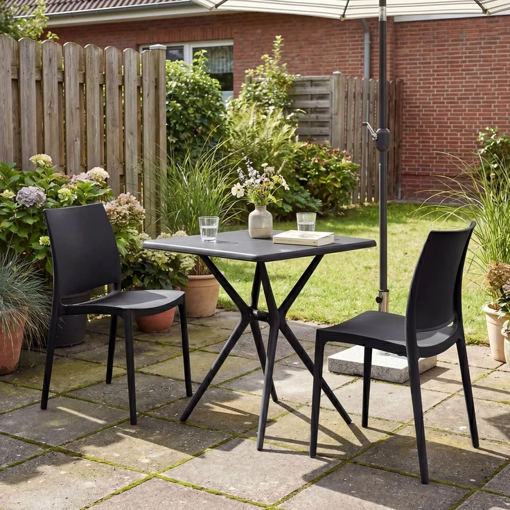 Gartenmöbel-Set GRETA mit 2 Stühlen - 156x72x81cm, Kunststoff, Schwarz | Balkonset Gartenset Tisch mit Stühlen Bistroset Outdoor – Bild 3