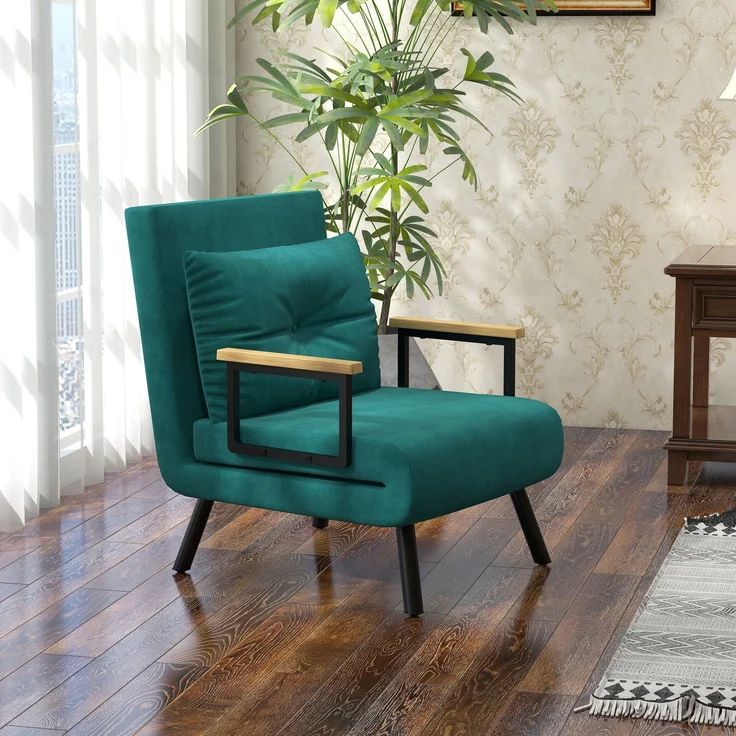 HOMCOM Schlafsofa, Stahl, Polyester, Grün, 63 x 73 x 81 cm – Bild 2
