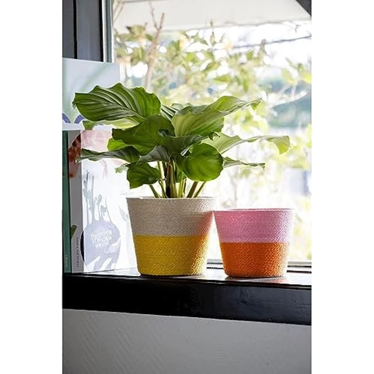 INNA-Glas Übertopf Blumenkorb NERIONKO Duo, beige-gelb, 13 cm, Ø 15,5 cm – Bild 3