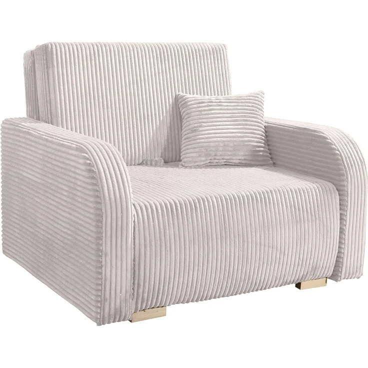 Wohnero24 Lirena 1 Schlafsessel mit Bettfunktion 80x195 cm – Cord Sessel ausziehbar 103x95 cm mit Bettkasten, kleines Gästebett, platzsparendes Einzelschlafsofa - Creme – Bild 2
