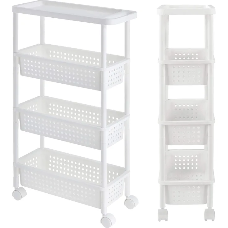 Rollregal 100x22x48 cm Rollwagen Weiß en. casa