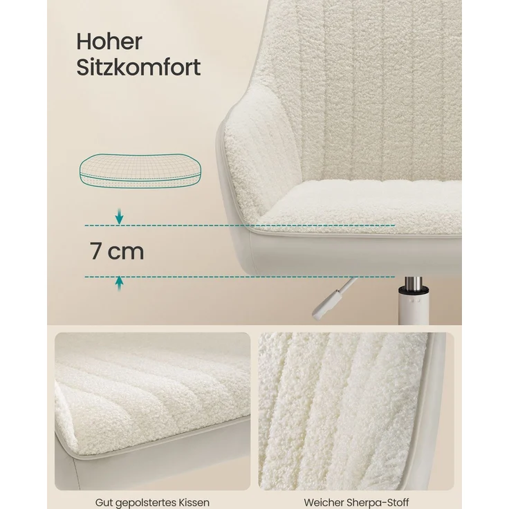 Songmics Bürostuhl, höhenverstellbar, beige, 64x62 x (80-90) cm – Bild 4