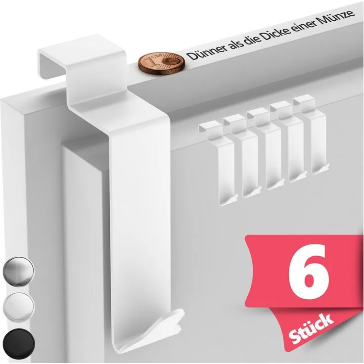 Lindenstein Türhaken Türgarderobe Edelstahl, Türen, (Packung, 6-St, 6), Ohne Bohren, rostbeständig, formstabil, belastbar