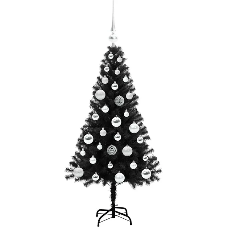 vidaXL Weihnachtsbaum mit LED-Beleuchtung Schwarz 120 cm PVC und Stahl 3396461 – Bild 4