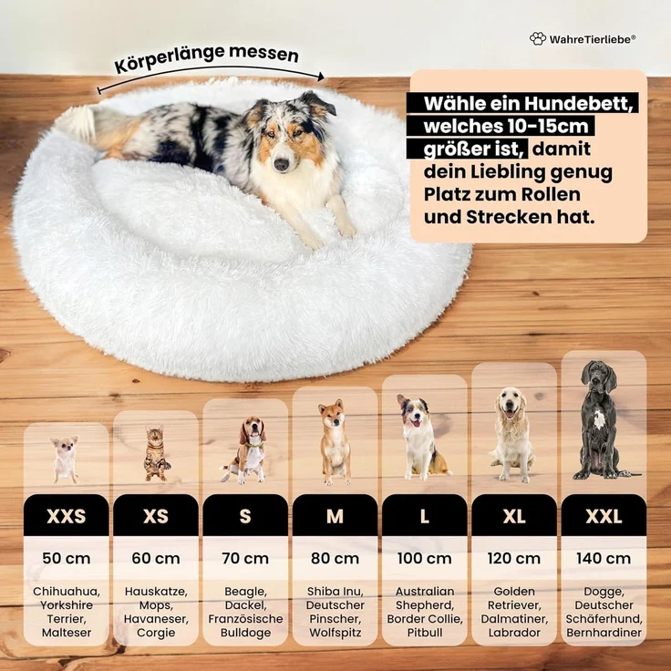 Wahre Tierliebe Hundebett Donut - Das Original - waschbar [XL, 120cm, grau] Hundekissen, Hundekorb, Flauschiges Hundebett für große, mittelgroße & kleine Hunde – Bild 7