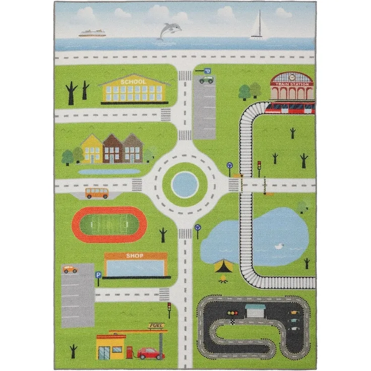 SIMPEX24 Teppich Spielstraße Design, Rechteckig, Höhe: 7 mm, Kinderteppich Straßenteppich Teppich Kinderzimmer Rutschfest Waschbar