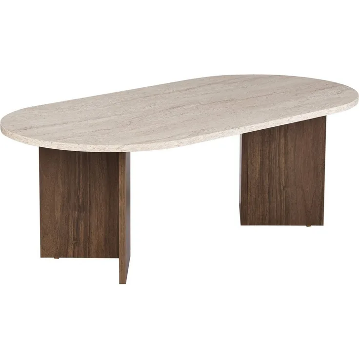 Modern Coffee Table, 119 x 40 x 60 cm, Travertine & Walnut Colors | 100% Melamine Coated Particle Board, 18 mm Thickness | Stylish & Functional Design for Contemporary Living Spaces