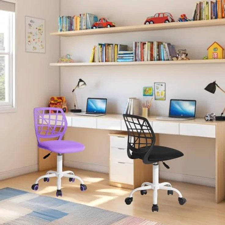 FurnitureR Bunter Schreibtischstuhl, moderner höhenverstellbarer Computerstuhl ohne Armlehnen, ergonomischer Drehstuhl für Kinderzimmer und Home Office – Bild 5