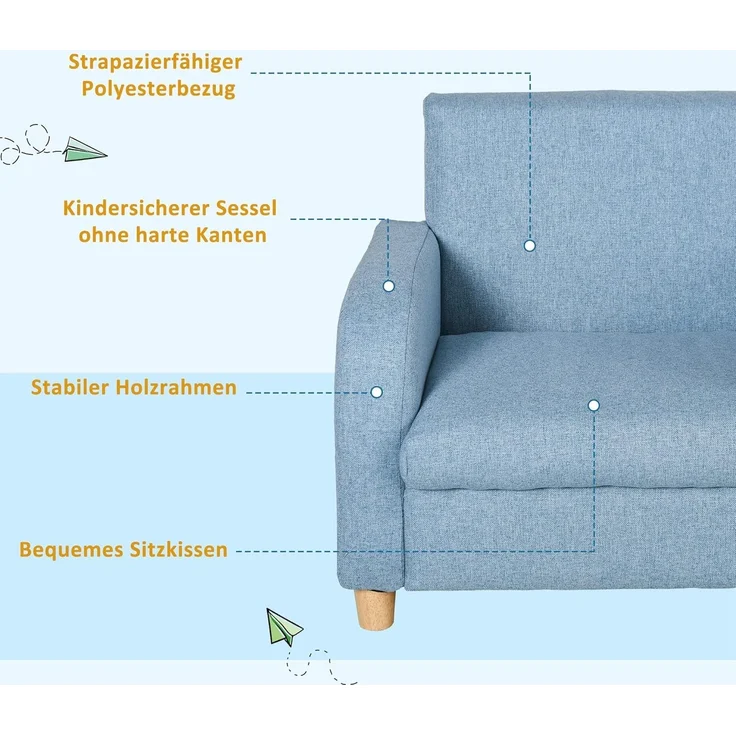 HOMCOM Kindersessel Kindersofa mit dickem Schaumstoff und dicken Sitzkissen (Liegesofa, 1-St, Kindercouch), Blau 49 x 45 x 44.5 cm – Bild 5
