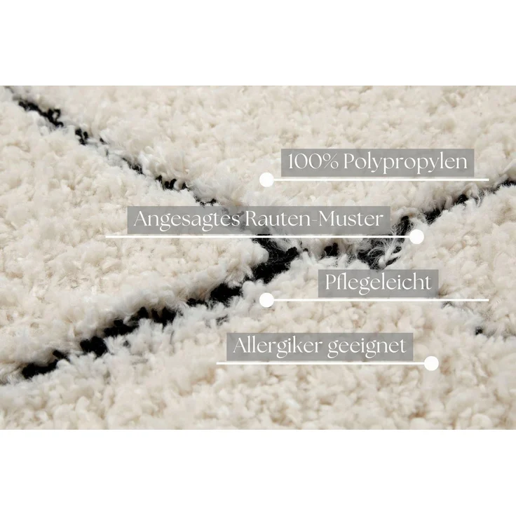 OTTO home Hochflor-Teppich Aveline, auch als Läufer erhältlich, rechteckig, Höhe: 35 mm, Langflor, Shaggy im Berber Stil, geometrisch, Raute, Wohnzimmer – Bild 2