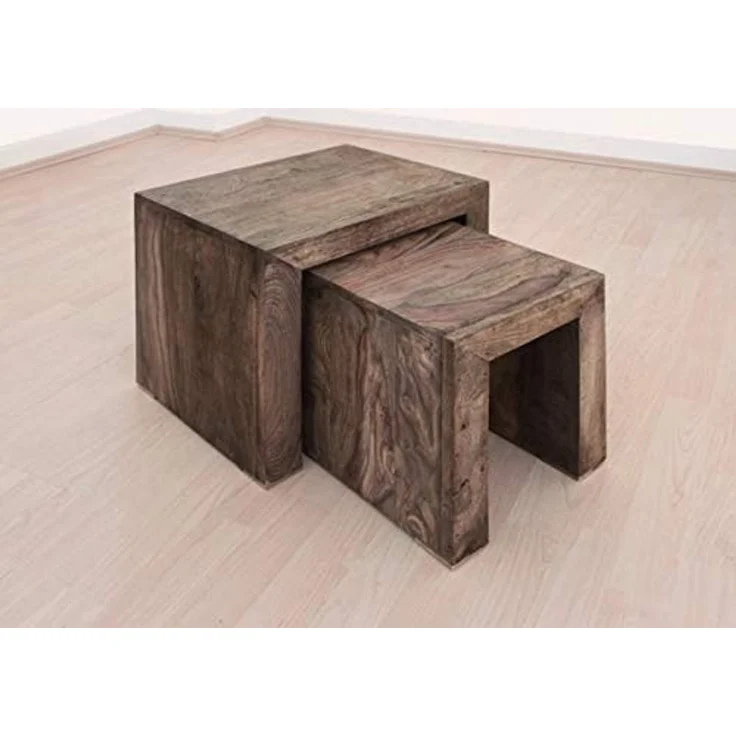 Beistelltisch Sheesham 45 x 35 x 45 grau geölt NATURE GREY #12 – Bild 5