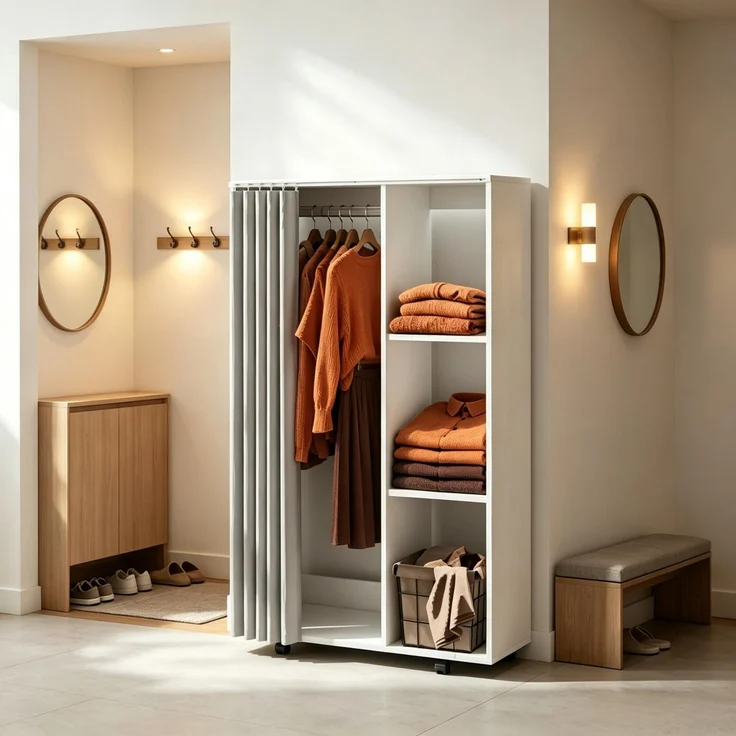 Kleiderschrank rollbarer Garderobenschrank mit 4 Rollen, Kleiderstange und offenen Ablagefächern--Weiß--80x40x128cm--YOUDENOVA – Bild 1