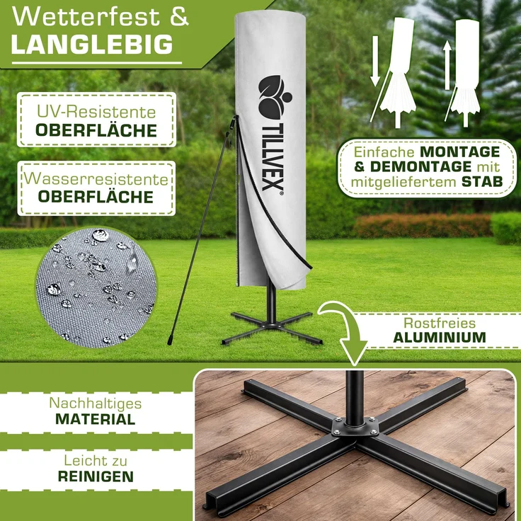 tillvex Sonnenschirm Grau Ø 350 cm Ampelschirm Gartenschirm Marktschirm Kurbel Balkon Alu Neigbar Grau - Ø350cm – Bild 4