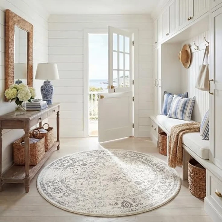 Safavieh Runder Teppich 152 cm Rund - Adirondack Collection - Transitional Design, Elfenbein & Silber, Pflegeleichte Synthetikmischung, Ideal für Wohnzimmer, Schlafzimmer, Büro – Bild 1