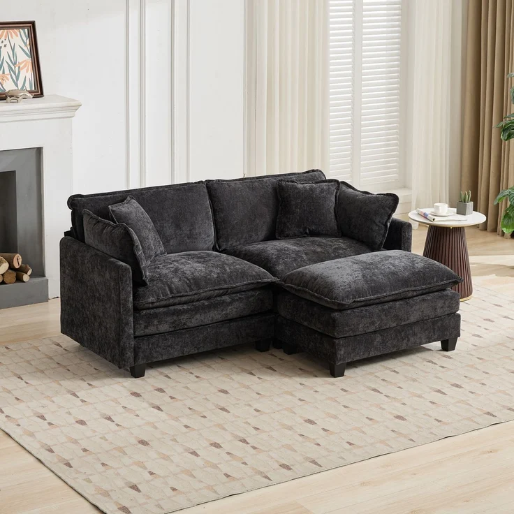 ZUBALIYA Sofa mit LED - Beleuchtung, mit Chenille - Bezug, mit Cordbezug, modular aufgebaut, aus Chenille, für Wohnzimmer und Apartments – Bild 7