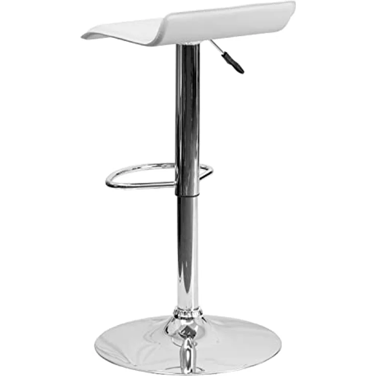 Flash Furniture Barstuhl, höhenverstellbar, modern, Vinyl, mit stabilem Sitz in Wellenform und Chrombasis, Hardwood-Mikrofaser, Weiß, 2 Stück – Bild 8