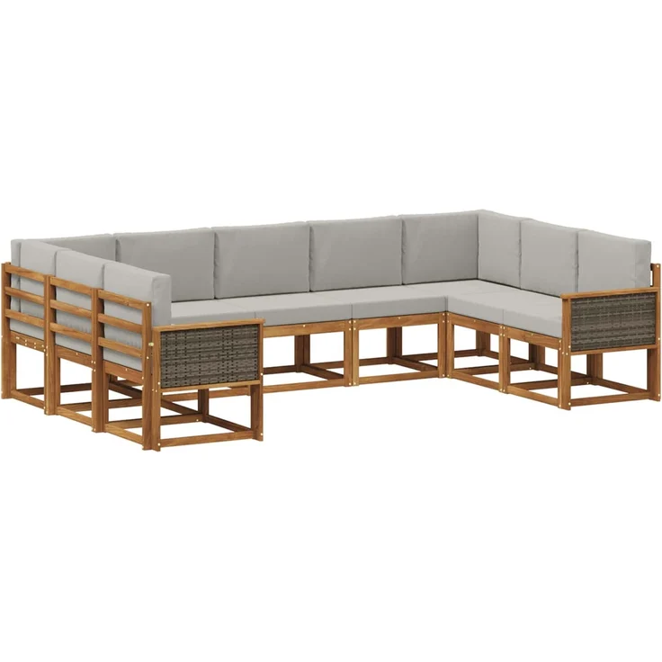 vidaXL Outdoor-Sofagarnitur mit Kissen 9 pcs Natürlich und Hellgrau, 304 x 187,5 x 73 cm – Bild 2