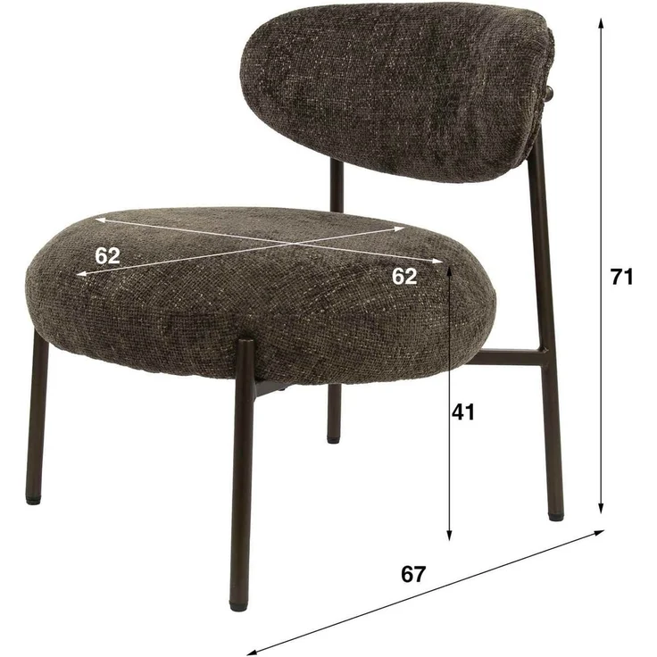 Sessel Velcira Rund aus Webstoff, modern und komfortabel, Braun, weiche Polsterung – Bild 2
