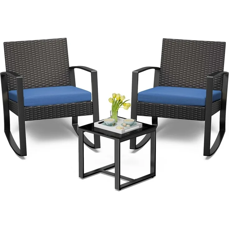 Bealife 3tlg. Balkonmöbel Set Rattan Blau Outdoor Terrasse Pool