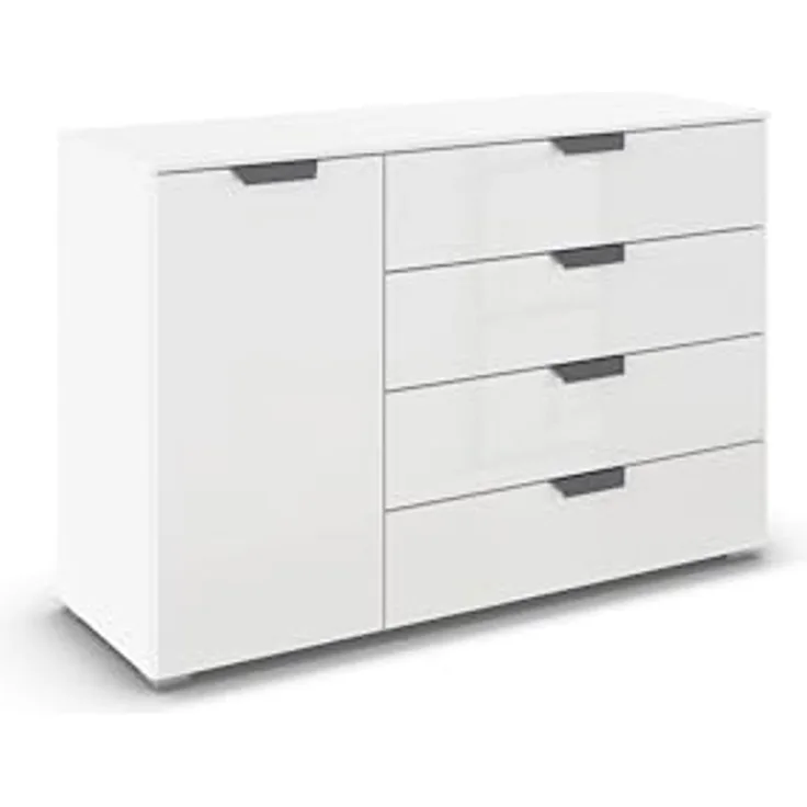 rauch Aditio Box, Kommode, 1-türig, 4 Schubladen, mit Glasfront, mit Softclose-Funktion, Farbe Weiß, BxHxT 120x81x42cm