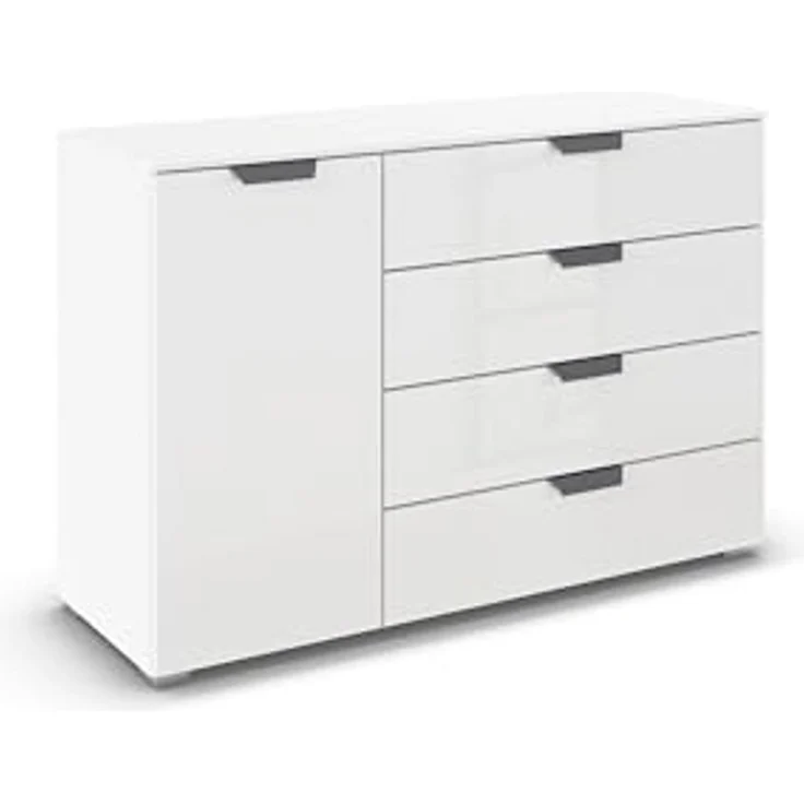 rauch Aditio Box, Kommode, 1-türig, 4 Schubladen, mit Glasfront, mit Softclose-Funktion, Farbe Weiß, BxHxT 120x81x42cm – Bild 1
