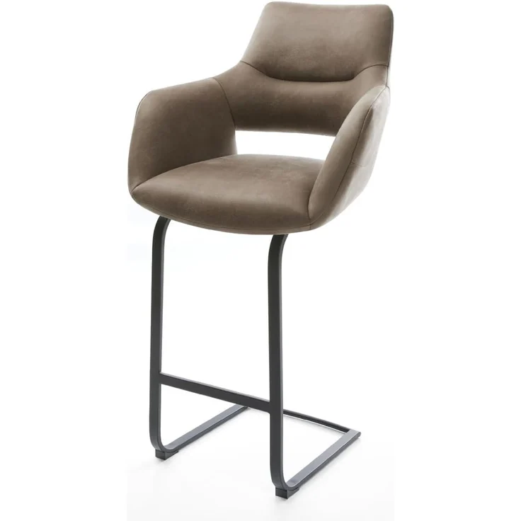 Barstuhl Yago-Flex Mikrofaser Taupe Vintage Freischwinger Flach Metall Schwarz Taschenfederkern – Bild 2