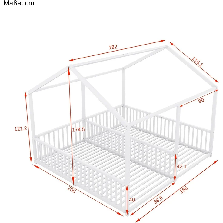 SOFTWEARY Kinderbett mit 2 Liegeflächen (90x200cm/90x200cm), Lattenrost, Rausfallschutz, Metallbett – Bild 2