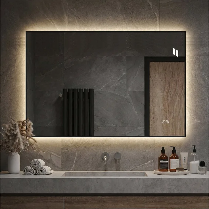 Odikalo Badspiegel mit LED, 50x70 cm, Hinterleuchtet, Anti-Beschlag, 3 Lichtfarben, stufenlos dimmbar, Memory-Funktion, IP44 Schutz