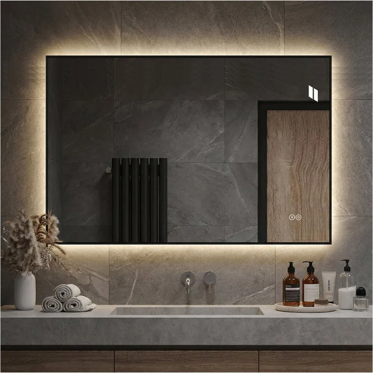 Odikalo Badspiegel mit LED, 50x70 cm, Hinterleuchtet, Anti-Beschlag, 3 Lichtfarben, stufenlos dimmbar, Memory-Funktion, IP44 Schutz