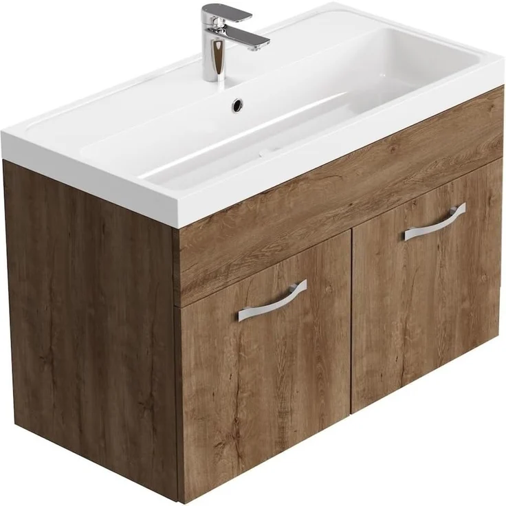 Badplaats Badmöbel Set mit Waschbecken und Unterschrank Paso 01 80 x 40 cm Braun Eiche - Waschbeckenunterschrank mit Waschbecken – Bild 4