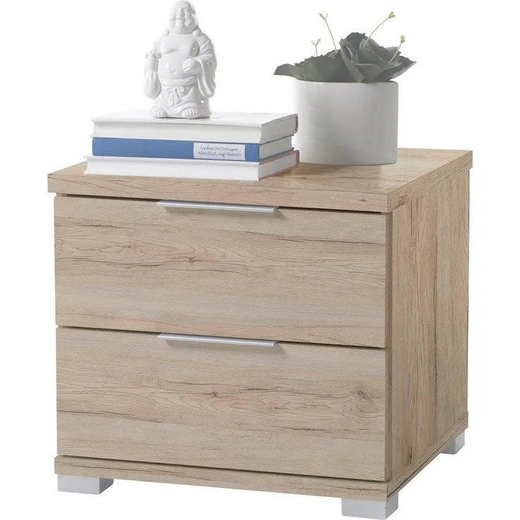Universal Nachttisch in Eiche San Remo Hell Optik - Moderner Nachtschrank mit zwei Schubladen für Ihr Bett - 46 x 43 x 42 cm (B/H/T)