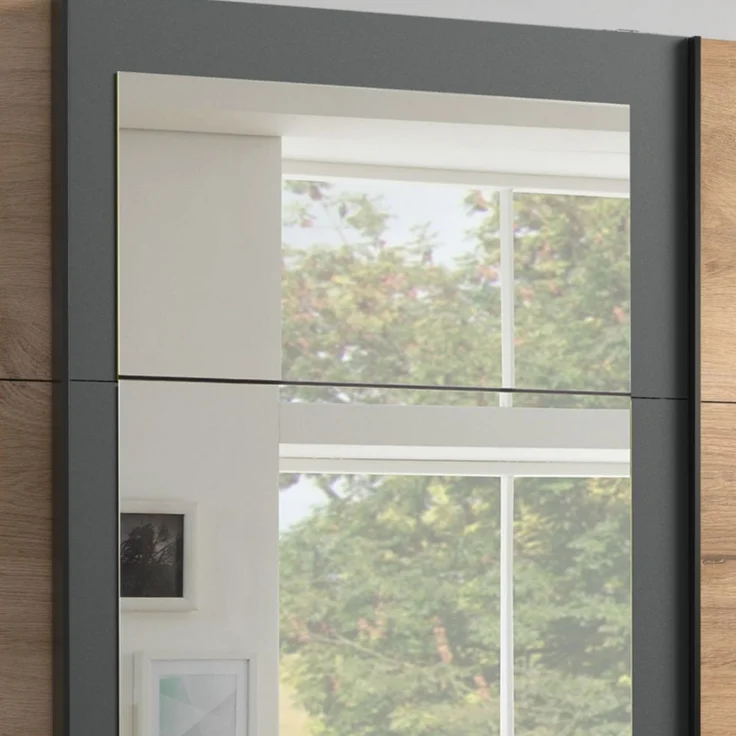 Schwebetürenschrank Kleiderschrank 270 cm Spiegel Schubladen Grafit Eiche Dekor – Bild 5