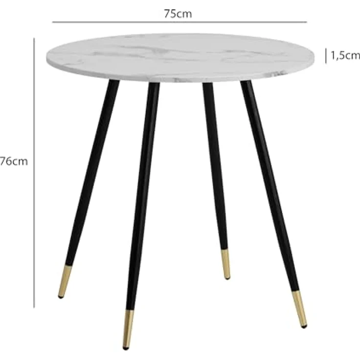 Esstisch Marmor-Optik Weiß 75x75x76cm Metallbeine Modern Rund – Bild 5