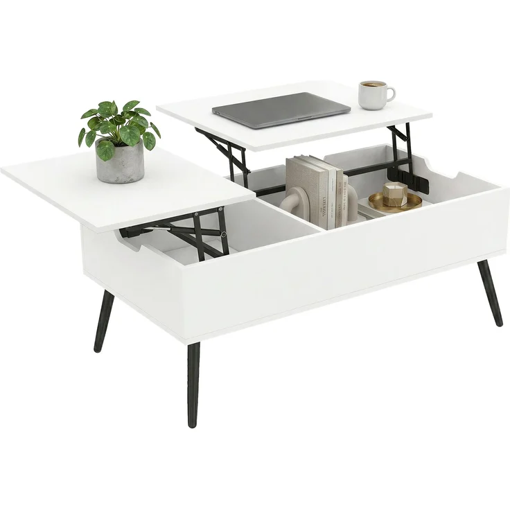 Anhebbarer Couchtisch Wohnzimmer 100x50x43, 100.0×50.0×58.0cm, Weiß, MELAYR – Bild 2
