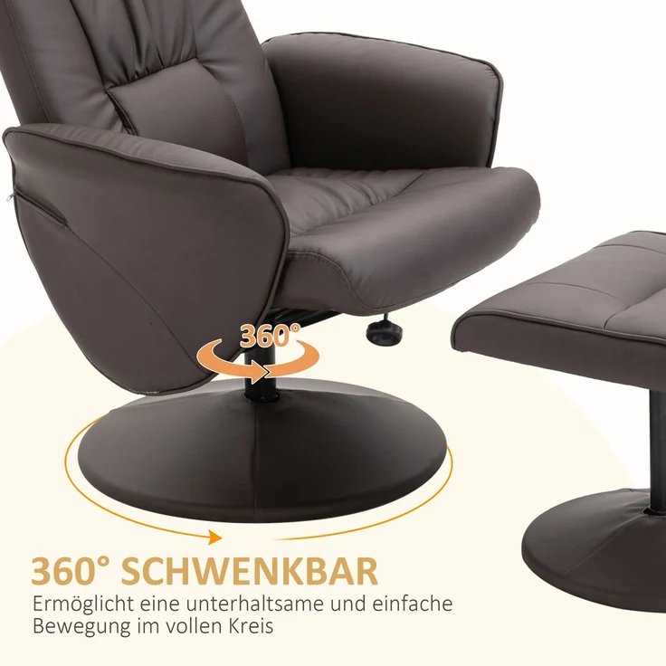 HOMCOM Relaxsessel, Metall, Kunstleder, Braun, 81L x 76B x 101H cm – Bild 5
