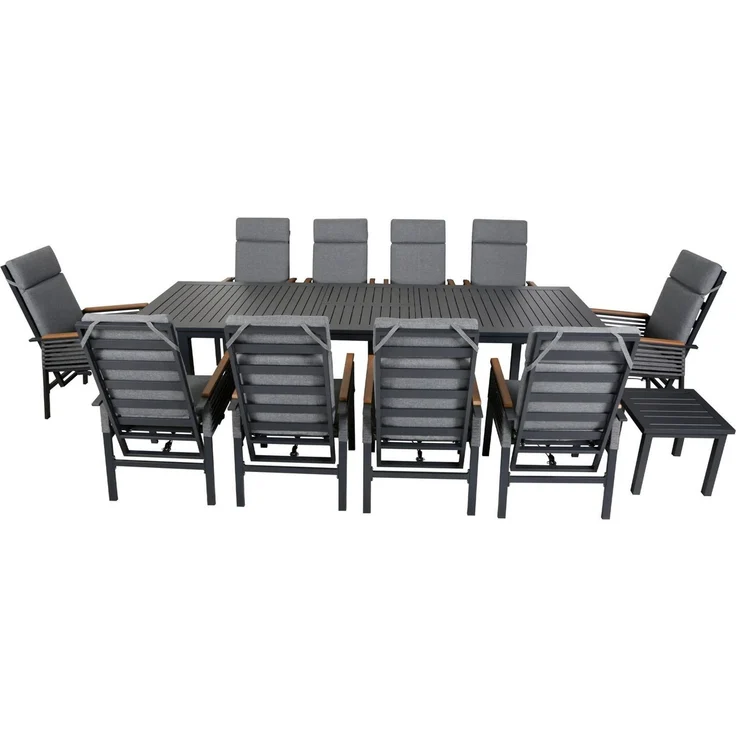 KONIFERA Garten-Essgruppe Edessa Komfort, (Set, 22-tlg, 10x Sessel, 10x Auflagen, 1x Tisch groß, 1x Tisch klein), inkl. 10 Sessel, 10 Sitzkissen, 1 Ausziehtisch, 1 Beistelltisch – Bild 2