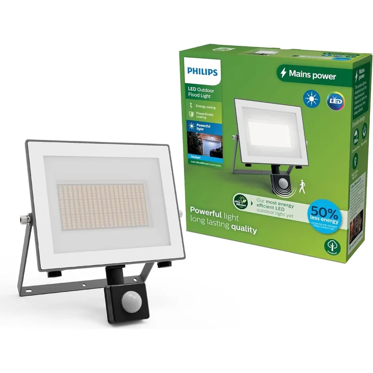 Philips Lois Flutlichtstrahler für den Außenbereichmit Sensor ohen Sensor, 24 W, 5000K Tageslicht, Anthrazit