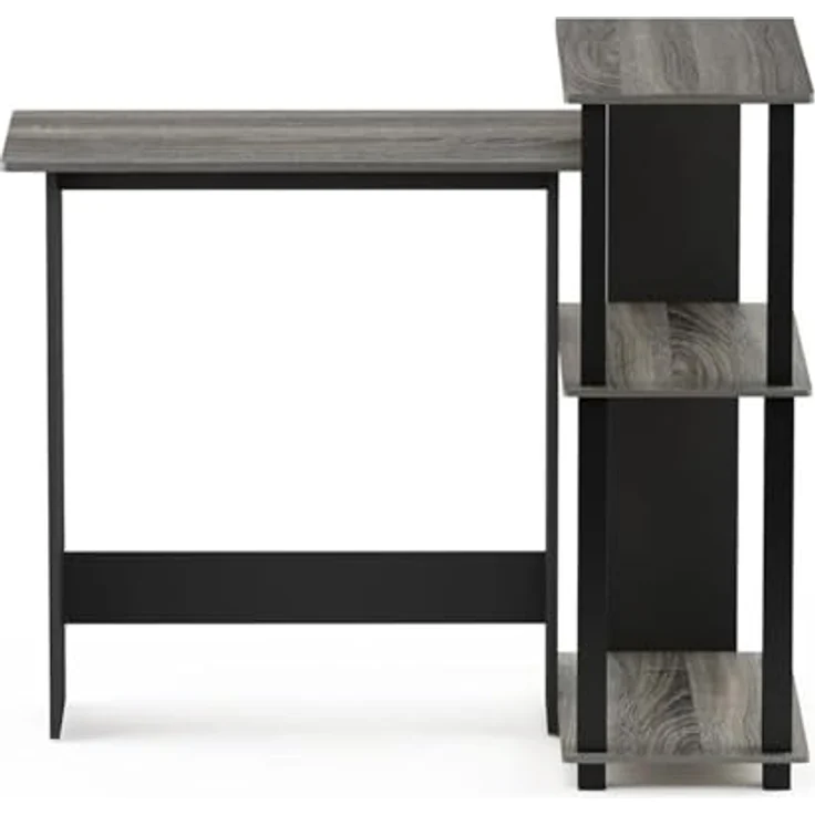 Furinno Abbott Schreibtisch mit 3 Ablageebenen, Holz, Französische Eiche Grau/Schwarz, 59.9 x 96.9 x 84.9 cm – Bild 5