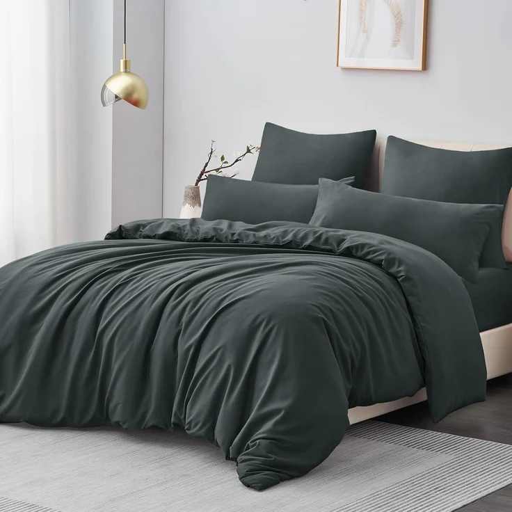 Bettwäsche Set 200x220 Grau Mikrofaser Reißverschluss 3tlg weich & bügelfrei – Bild 3