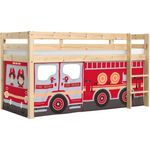 Vipack 'Pino' Halbhochbett 90x200 cm, natur, Kiefer massiv, mit Textilset 'Fire Rescue'
