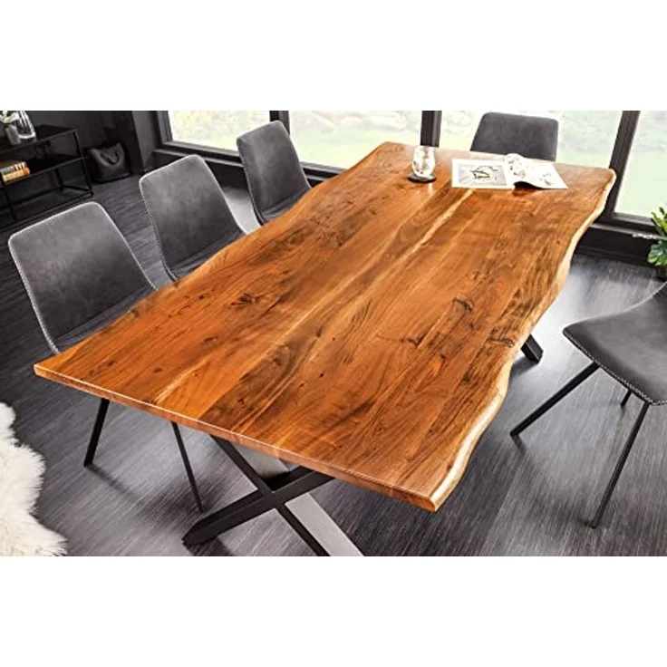 riess-ambiente Baumkantentisch MAMMUT NATURE 180cm braun / schwarz (Einzelartikel, 1-St), Massivholz · Metall · 2,5cm Tischplatte · X-Gestell · Industrial – Bild 2