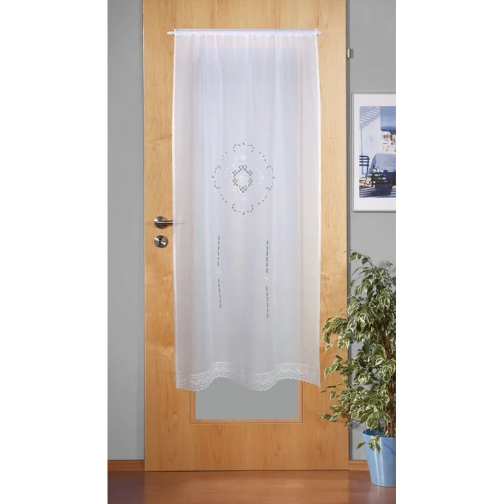 HOME WOHNIDEEN Vorhang Fensterbehang ALEGRA, Leinenstruktur bestickt, halbtransparent, weiß (1 St), halbtransparent, 100% Polyester – Bild 2