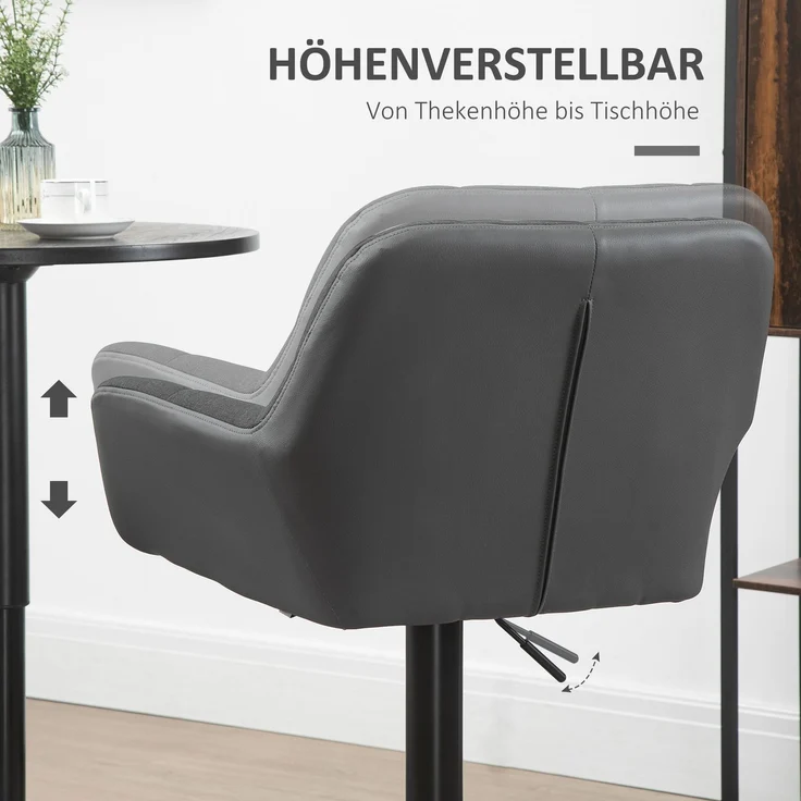 Barhocker 2er-Set B 52,5 x T 57,5 x H 93–114 cm, höhenverstellbar, drehbar, graue Leinenoptik – Bild 3