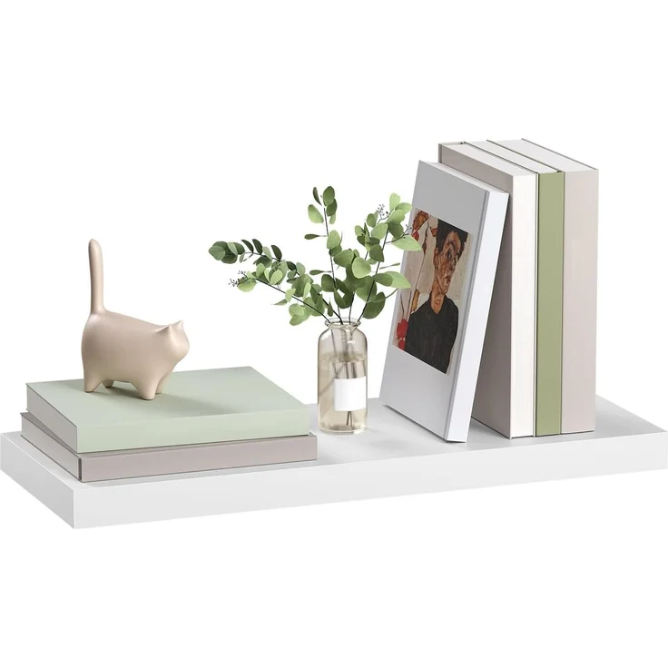eSituro Wandregal, schwebendes Regal für Wandmontage, Schweberegal Hängeregal Wandbrett im Wohnzimmer Schlafzimmer Küche Badezimmer, weiß modern, MDF, 60 x 3,8 x 22,9 cm – Bild 1