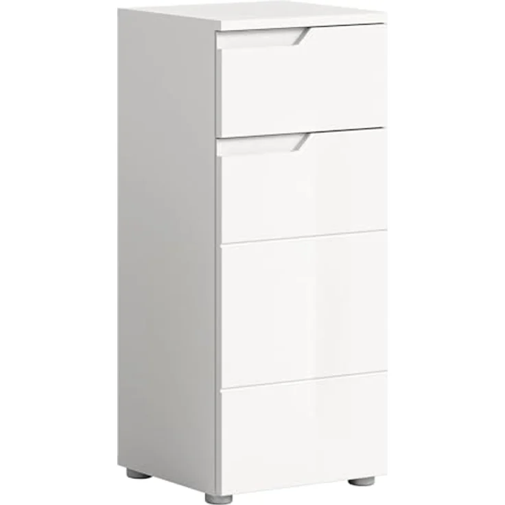 xonox. home Bad Solero X7WA9701 Standschrank Standmöbel Stauraumschrank Kompaktschrank in Weiß Nachbildung und weiß Hochglanz tiefzieh, ca. B/H/T: 38 x 87 x 34 cm – Bild 2