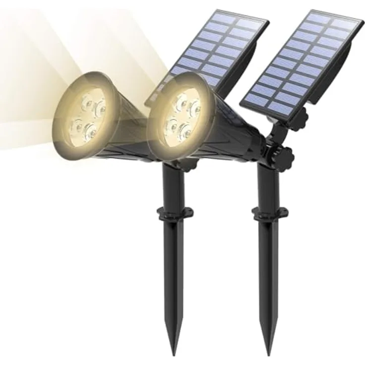 T-SUN Upgraded 250 Lumens LED Solarleuchten, 2-in-1 wasserdicht, drahtlos für Garten, Hof, Wand, Rasen, Wege, 4000K, 2 Stück