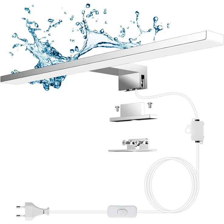 Aourow LED Spiegelleuchte Bad 10W,40CM 820LM Spiegelleuchte mit Schalter und Stecker,Kaltes Weiß 6500K Spiegellampe Badezimmer IP44 Wasserdicht 230V Badlampe Spiegel für Spiegelschrank KLASSE II – Bild 1