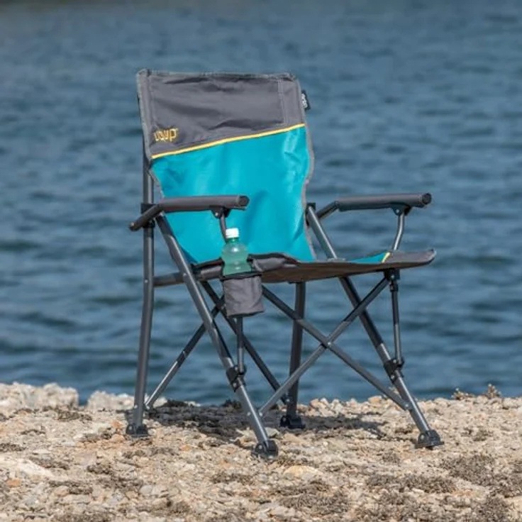 Uquip Campingstuhl Roxy Strandstuhl Faltstuhl Klappstuhl Faltbar Stahl 120 kg Blue/grey, Hochwertiger Stuhl mit hoher Rückenlehne und Getränkehalter – Bild 2