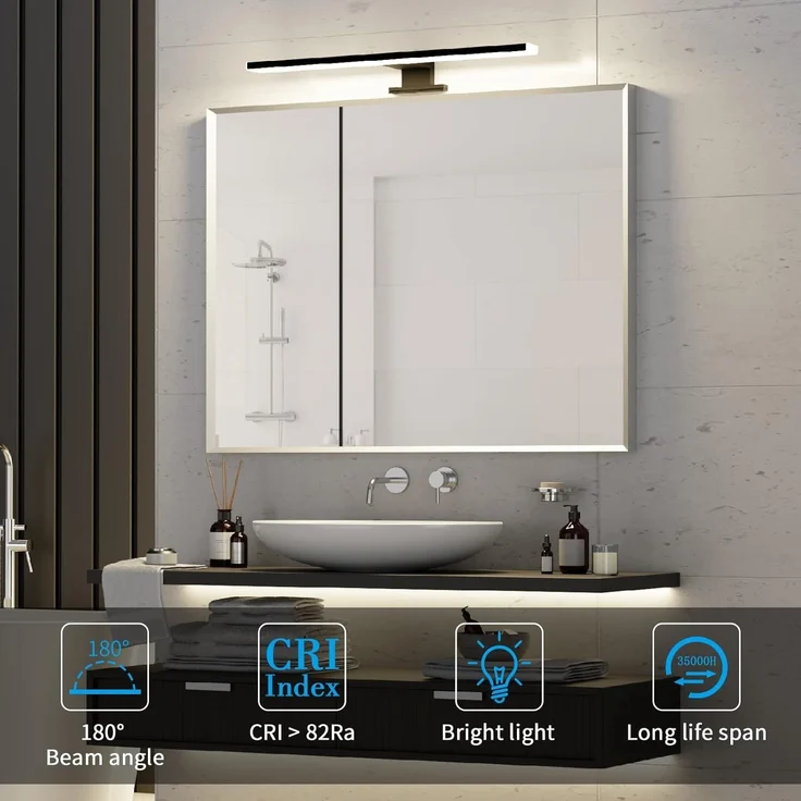 Aourow LED Spiegelleuchte Bad 5W,300mm 500lm Spiegellampe Badezimmer,Neutralweiß 4000K IP44 Wasserdicht Badlampe Spiegel 230V Spiegelschrank Beleuchtung KLASSE II(Schwarz) – Bild 5