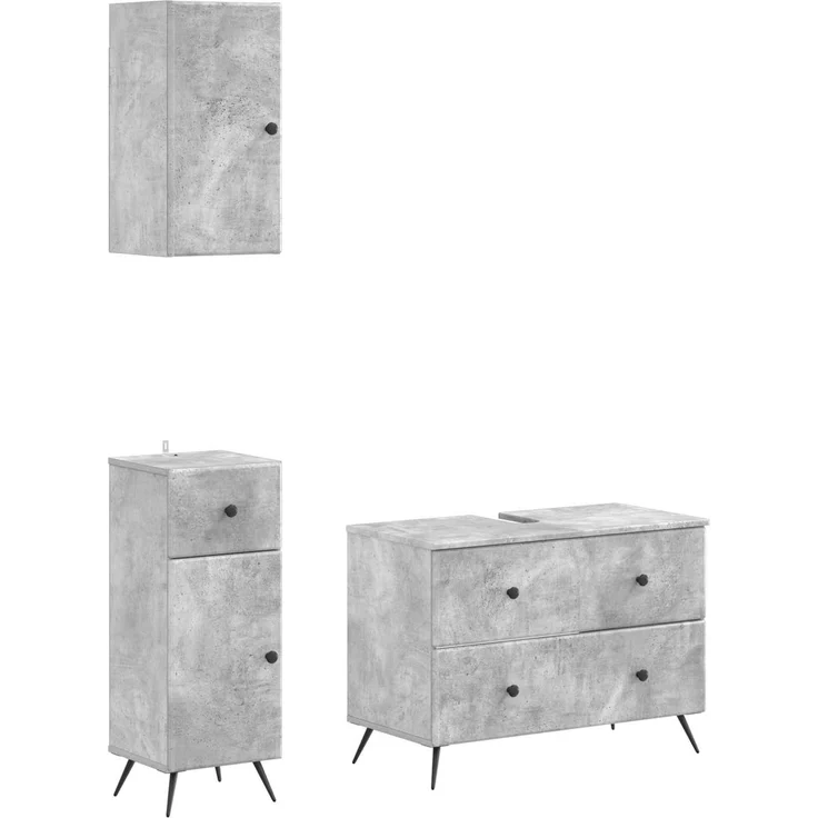 vidaXL 3-teiliges Badezimmer-Schranksystem BREDA Betongrau 3417804 – Bild 2